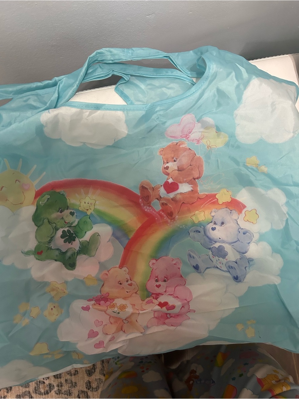Kids Light Blue Care Bears Rainbow Print Tote Top